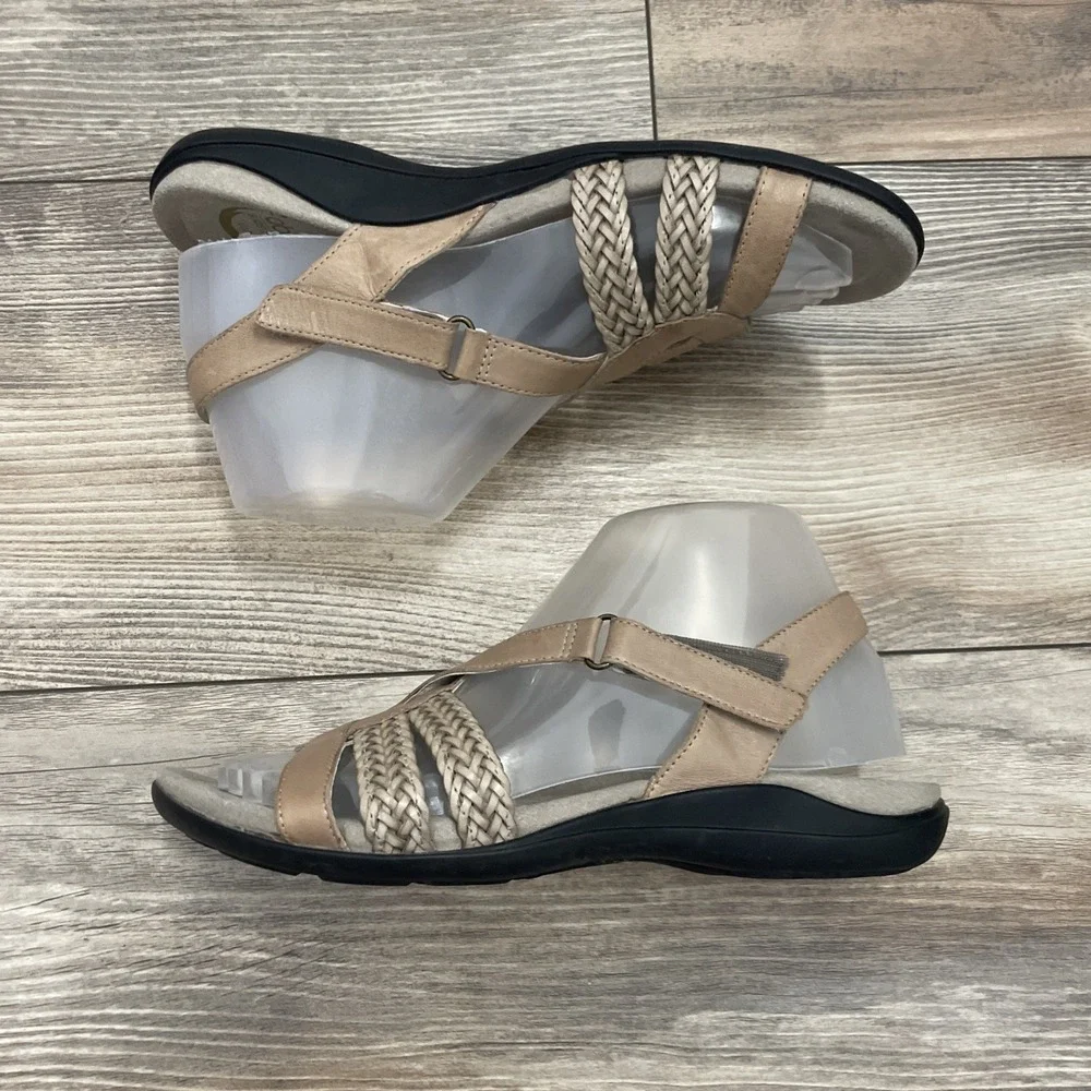 Abeo Betsy Sandals Women 7.5N‎ Tan Leather Strappy Slide Boho Comfort Summer